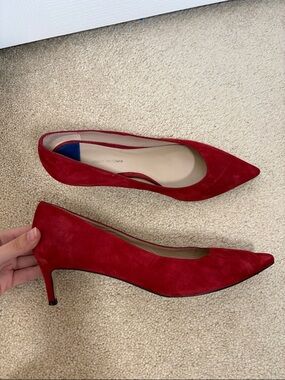 Stuart Weitzman Red Suede Anny Pointed Toe Pumps